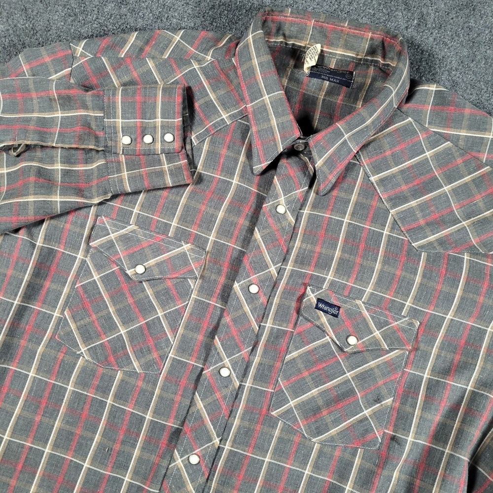 Vintage Wrangler Shirt Mens 2XL Plaid Western Pearl Snap Made USA Long Sleeve
